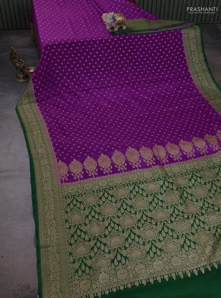 Banarasi crepe saree purple and green with allover thread & zari woven buttas and woven border