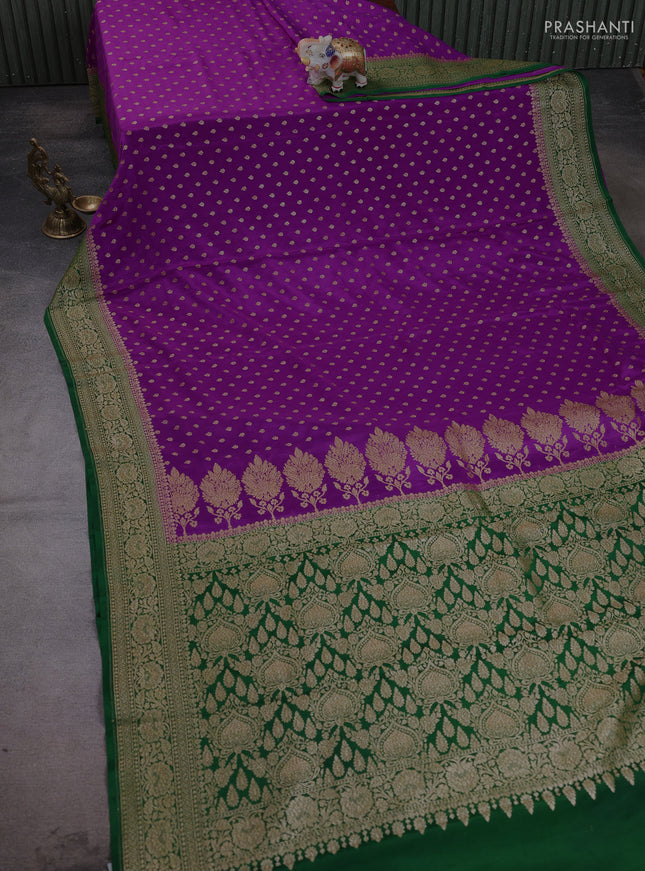 Banarasi crepe saree purple and green with allover thread & zari woven buttas and woven border