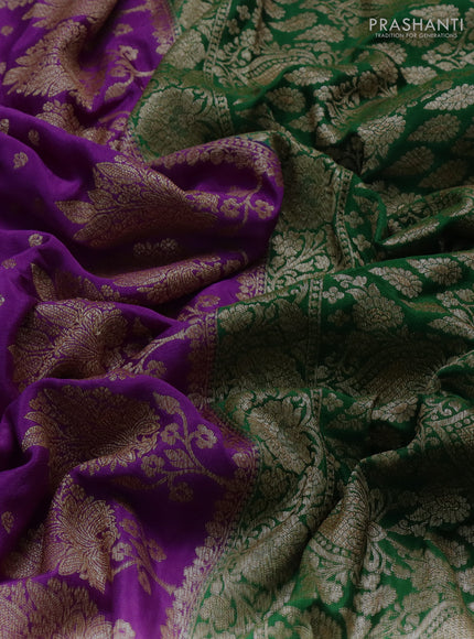 Banarasi crepe saree purple and green with allover thread & zari woven buttas and woven border