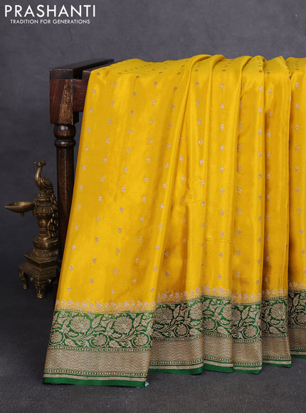 Banarasi crepe saree yellow and green with allover thread & zari woven buttas and woven border
