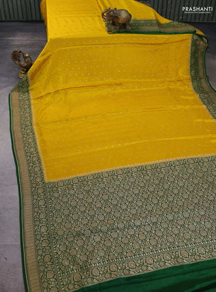 Banarasi crepe saree yellow and green with allover thread & zari woven buttas and woven border