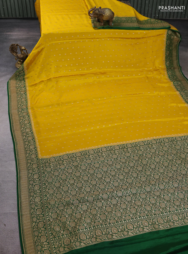 Banarasi crepe saree yellow and green with allover thread & zari woven buttas and woven border