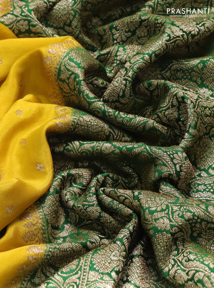Banarasi crepe saree yellow and green with allover thread & zari woven buttas and woven border