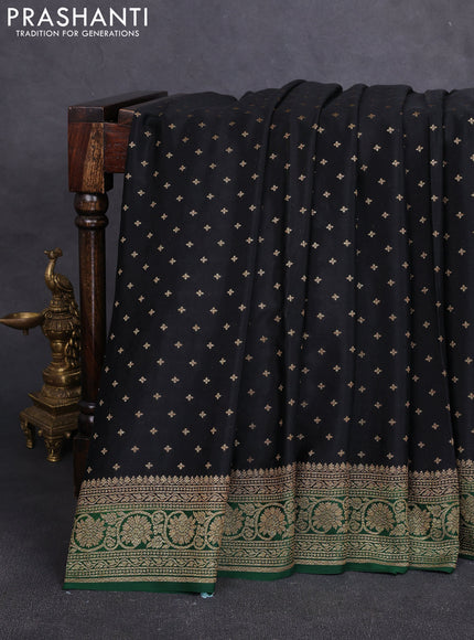Banarasi crepe saree black and green with allover thread & zari woven buttas and woven border
