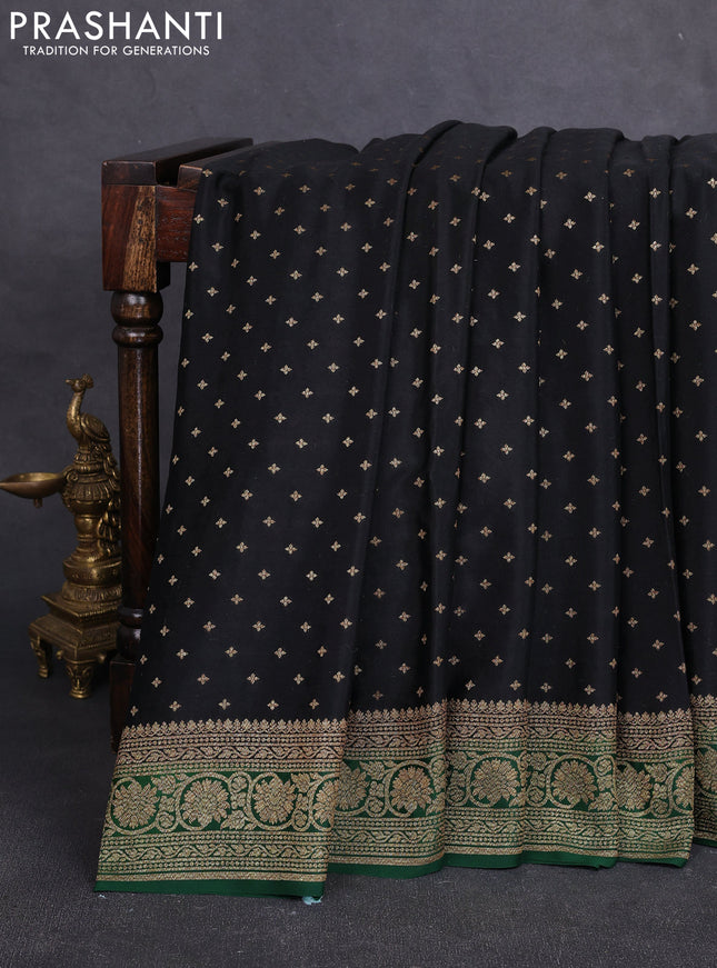 Banarasi crepe saree black and green with allover thread & zari woven buttas and woven border