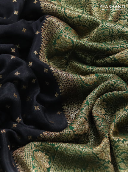 Banarasi crepe saree black and green with allover thread & zari woven buttas and woven border