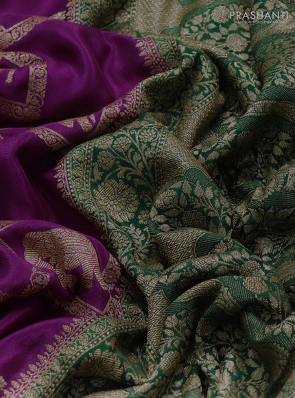 Banarasi crepe saree purple and green with allover box style thread & zari woven buttas and woven border