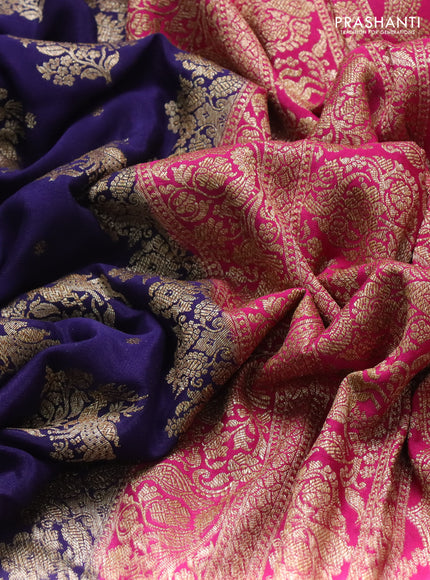 Banarasi crepe saree navy blue and pink with allover thread & zari woven buttas and woven border