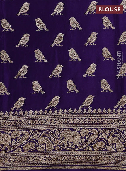Banarasi crepe saree orange and violet with allover thread & zari weaves and woven border