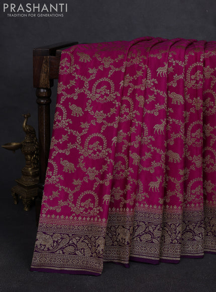 Banarasi crepe saree pink and purple with allover thread & zari weaves and woven border