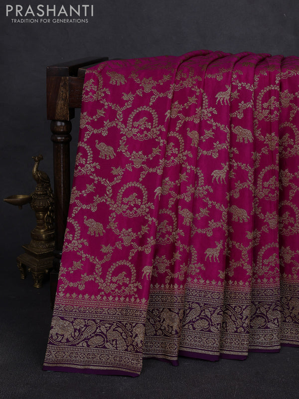 Banarasi crepe saree pink and purple with allover thread & zari weaves and woven border