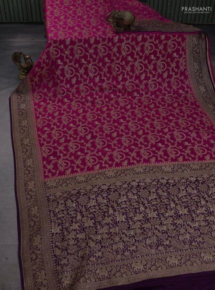 Banarasi crepe saree pink and purple with allover thread & zari weaves and woven border