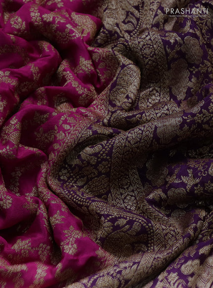 Banarasi crepe saree pink and purple with allover thread & zari weaves and woven border