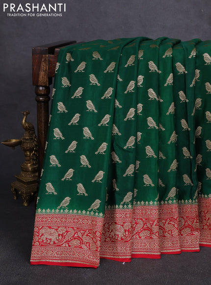 Banarasi crepe saree green and red with allover thread & zari woven buttas and woven border