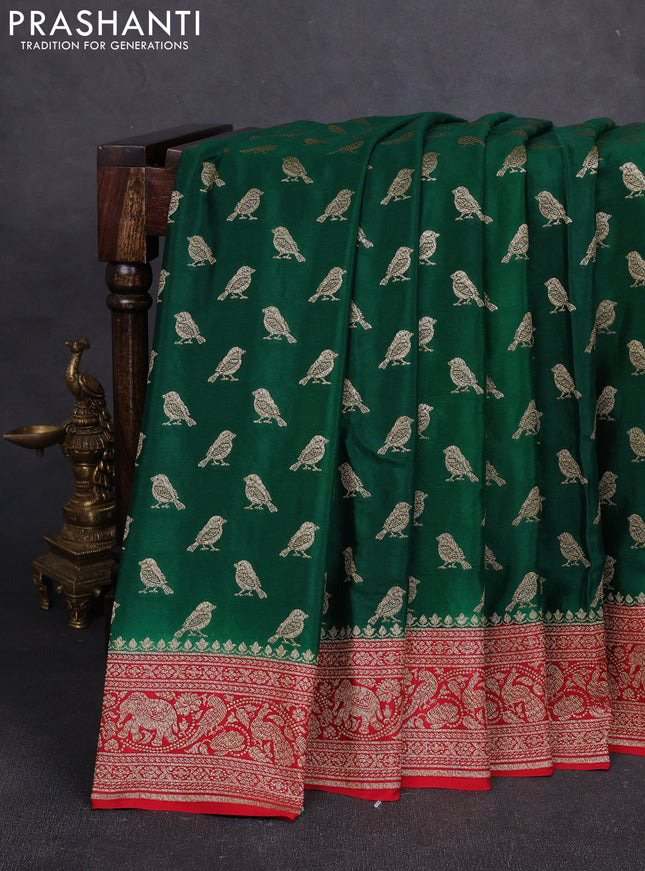 Banarasi crepe saree green and red with allover thread & zari woven buttas and woven border