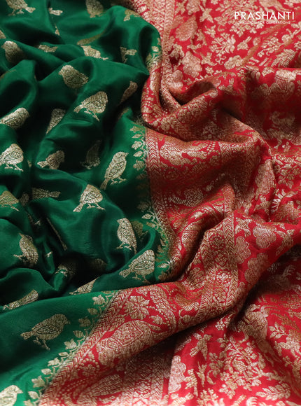 Banarasi crepe saree green and red with allover thread & zari woven buttas and woven border