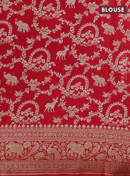 Banarasi crepe saree green and red with allover thread & zari woven buttas and woven border