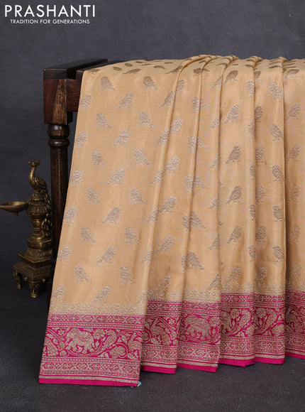 Banarasi crepe saree sandal and pink with allover thread & zari woven buttas and woven border