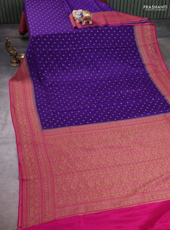Banarasi crepe saree purple and pink with allover thread & zari woven buttas and woven border