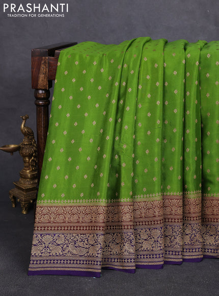 Banarasi crepe saree green and violet with allover thread & zari woven buttas and woven border