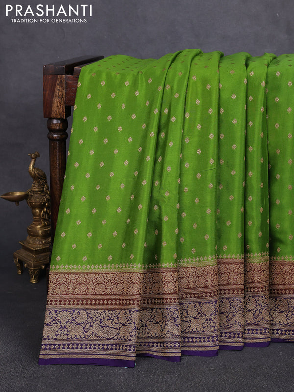 Banarasi crepe saree green and violet with allover thread & zari woven buttas and woven border