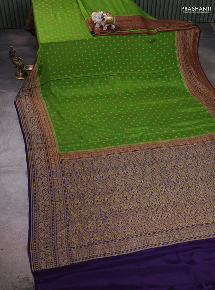 Banarasi crepe saree green and violet with allover thread & zari woven buttas and woven border