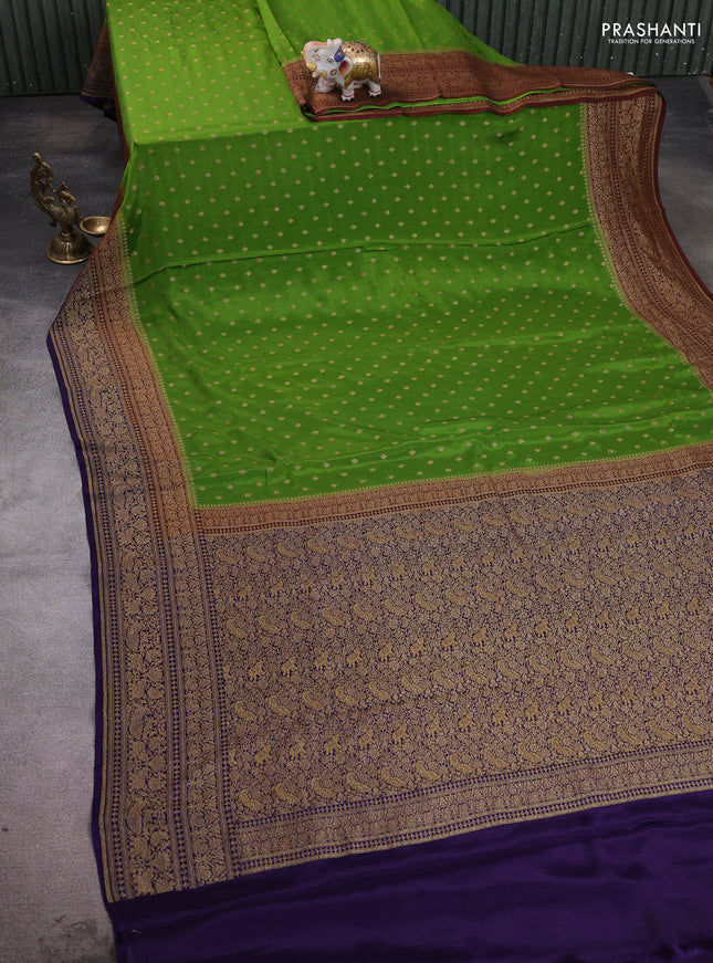 Banarasi crepe saree green and violet with allover thread & zari woven buttas and woven border