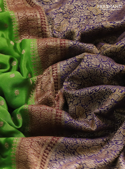 Banarasi crepe saree green and violet with allover thread & zari woven buttas and woven border