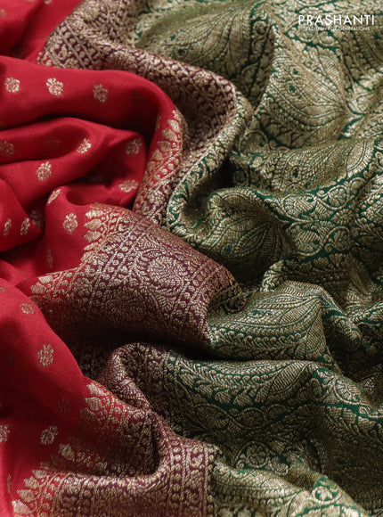 Banarasi crepe saree red and bottle green & deep maroon with allover thread & zari woven buttas and long woven border