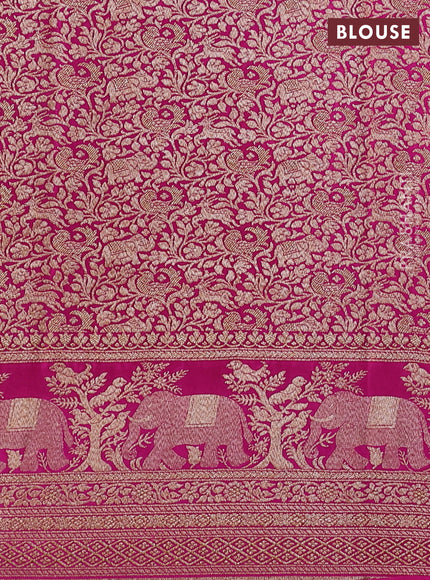 Banarasi crepe saree green and orange & pink with allover thread & zari woven buttas and long woven border