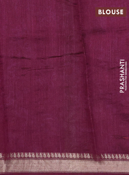 Organza tissue tussar silk saree wine shade with allover zari stripe pattern & kalamkari prints and zari woven border