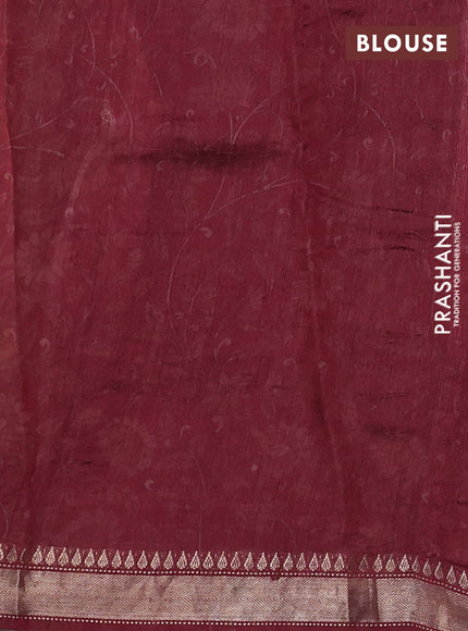 Organza tissue tussar silk saree maroon with allover zari stripe pattern & kalamkari prints and zari woven border