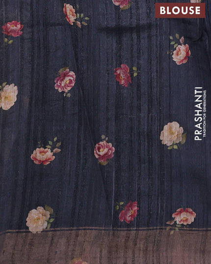 Organza tissue tussar silk saree black with allover zari stripe pattern & floral prints and zari woven border