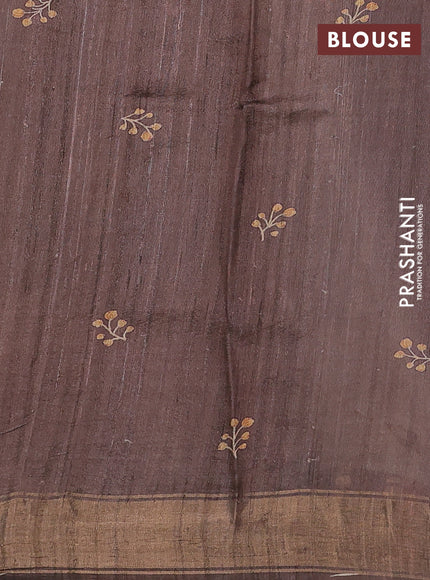 Organza tissue tussar silk saree pastel brown with allover zari stripe pattern & floral prints and zari woven border