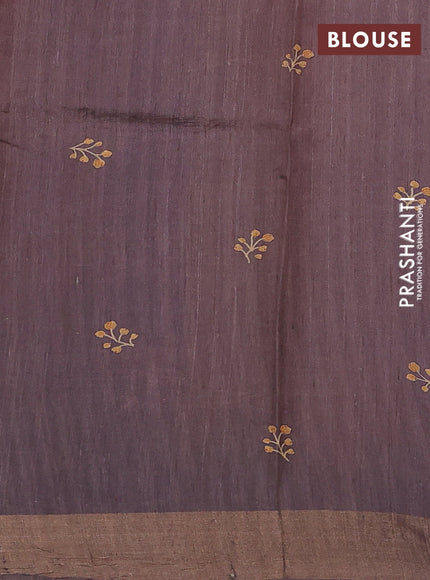 Organza tissue tussar silk saree rosy brown with allover zari stripe pattern & floral prints and zari woven border