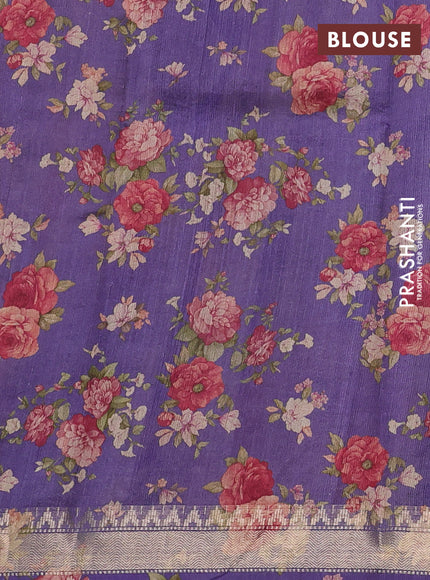 Organza tissue tussar silk saree lavender with allover zari stripe pattern & floral prints and zari woven border