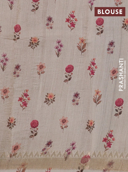 Organza tissue tussar silk saree cream with allover zari stripe pattern & floral prints and zari woven border