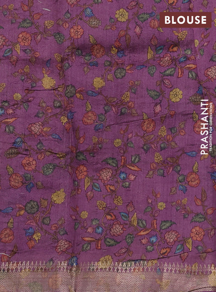Organza tissue tussar silk saree magenta pink with allover zari stripe pattern & kalamkari prints and zari woven border