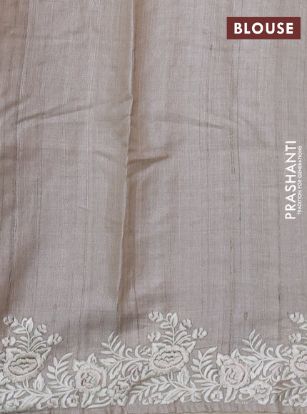 Pure tussar silk saree beige with allover embroidery work butats and parsi embroidery border