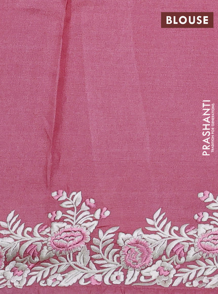 Pure tussar silk saree peach shade with allover embroidery work butats and parsi embroidery border