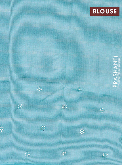 Pure tussar silk saree teal blue with allover thread weaves and mirror embroidery work border