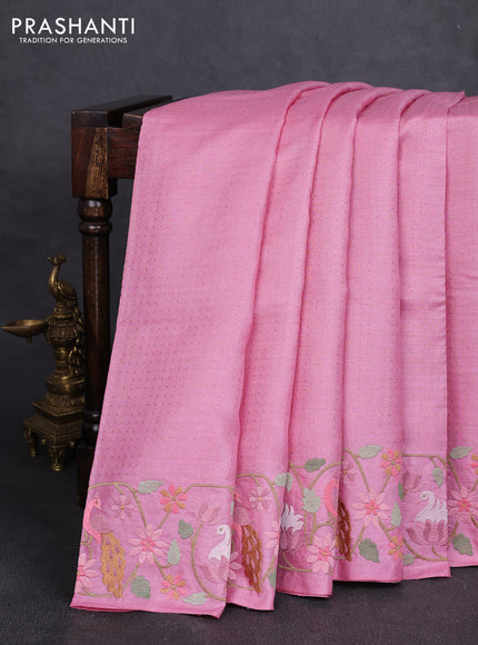 Pure tussar silk saree light pink with allover zari woven buttas and embroidery border