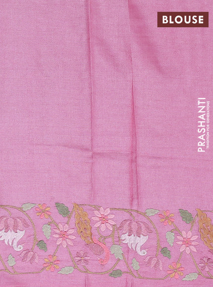 Pure tussar silk saree light pink with allover zari woven buttas and embroidery border