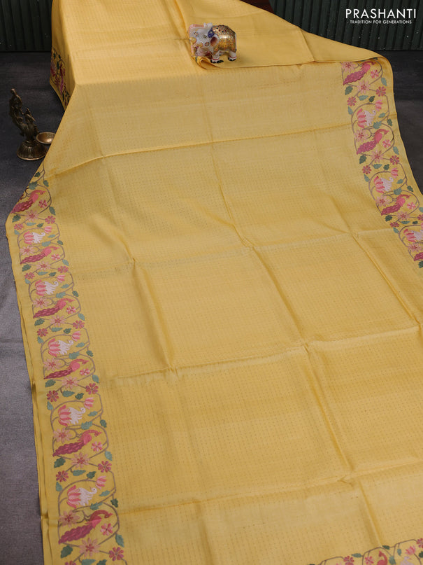 Pure tussar silk saree yellow with allover zari woven buttas and embroidery border