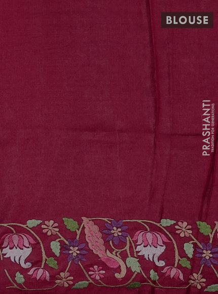 Pure tussar silk saree maroon with allover zari woven buttas and embroidery border