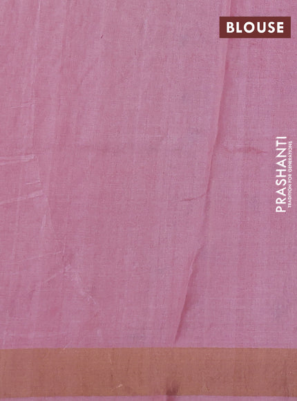 Pure tussar silk saree mild peach pink with allover floral embroidery work and zari woven border