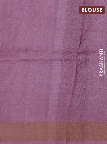 Pure tussar silk saree mauve pink with allover embroidery work and zari woven border