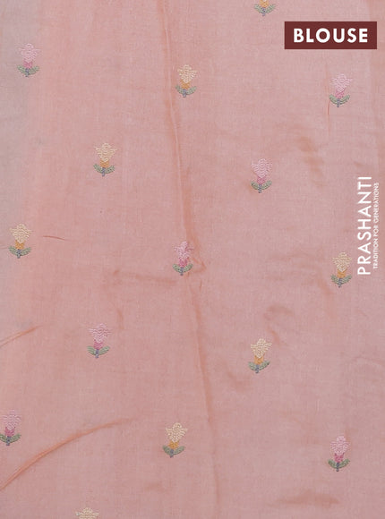 Pure tussar silk saree pale orange with allover embroidery work and small zari woven border