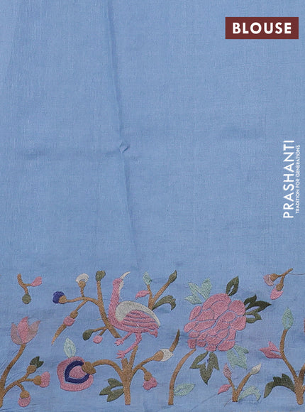 Pure tussar silk saree pastel blue with embroidery buttas and embroidered border