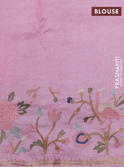 Pure tussar silk saree light pink with embroidery buttas and embroidered border